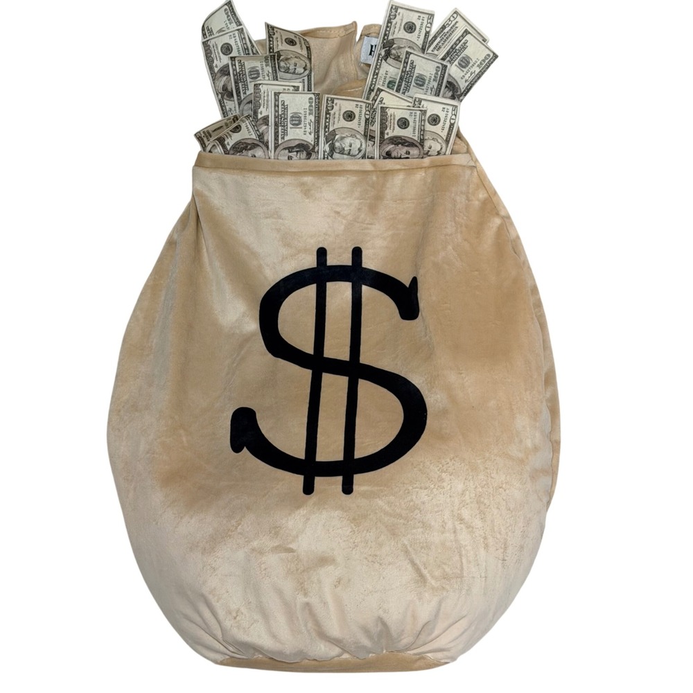 Hallow.com Money Bag Costume Baby 6-9M Tan Plush Velvet Dollar Sign Sack Y2K